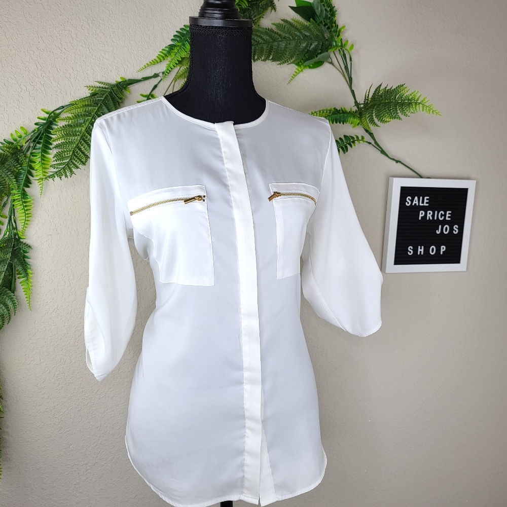 New York & Company Roll-up Tab Blouse